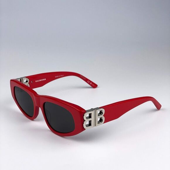 Balenciaga BB0095S 016 Sunglasses Red Silver Logo Grey Cat Eye Unisex - Picture 10 of 13